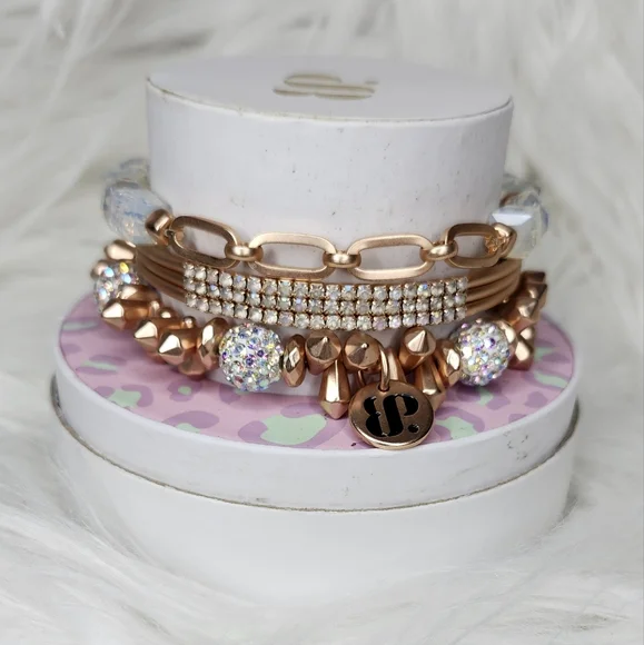 Elegant Rose Gold 3 Bracelet Set with Sparkling Accents - Picture 4 of 5
